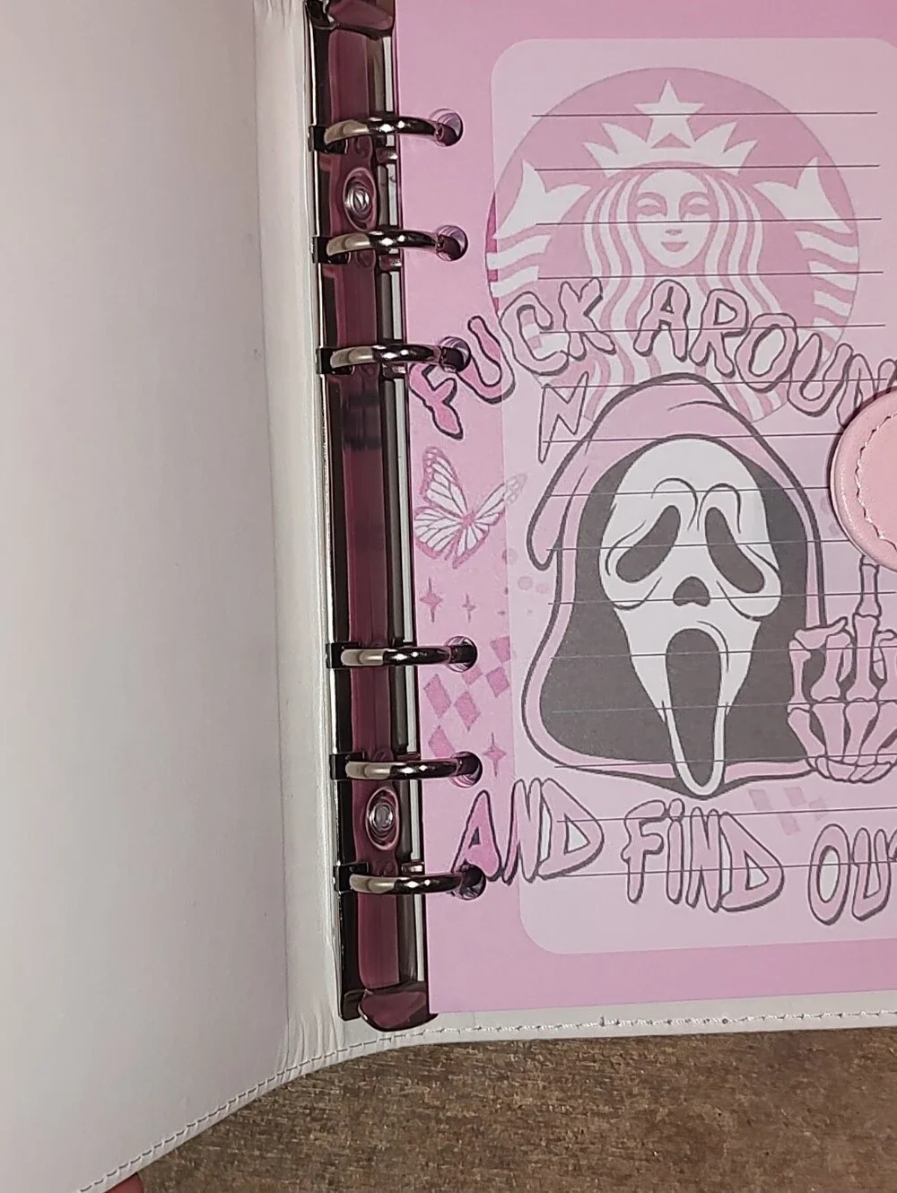 New! A6 Size Pink Ghost Face Binder Notebook With Paper